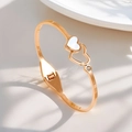 18K rose gold titanium steel double heart bangle with mother of pearl and zircon - Double Heart Mother of Pearl Bangle (Rose Gold)