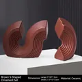 Brown ceramic S-shaped wave vases with horizontal ribbed texture set of two - S-Shape Ornament Set Brown-Red