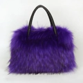 Plush purple faux fur tote bag with premium black leather handles and spacious interior - Purple