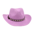 Élégant chapeau de cowboy en paille violette avec bande ethnique décorative pour plage - Violet
