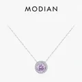 Élégant collier en argent S925 avec pendentif étincelant en pierre ronde lavande - Argent Sterling 925 (Zircone Violette)