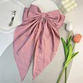 French style dusty pink satin bow hair clip with long ribbons on an elegant tray - Dusty Pink