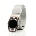 Grey nylon tactical belt with automatic metal buckle featuring a black digital screen - F152 Stripe Black Screen Smart Buckle (Grey)