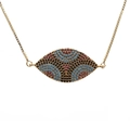 Golden Turkish Evil Eye bracelet with blue and red crystals on adjustable chain - Gold Oval Three-Color Eye