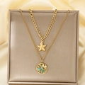 Detailed view of layered gold necklaces with starfish and resin pendants in a jewelry box - Starfish Round Tag Double Layer Style (KN292148-SXSJ)