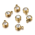 Sparkling gold stainless steel round charm with clear zircon for DIY jewelry making - Gold Base Clear