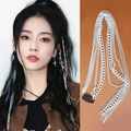 Silver multi-strand chain hair accessory with a black clip for denim braid hairstyles - 6 Metal Chains 1Pc