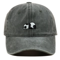 Detailed embroidery of a panda on a vintage washed dark gray cotton baseball cap - Green