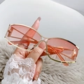 Y2K futuristic rectangle sunglasses with gold metal frame and pink tinted lenses - Gold Frame Gradient Pink