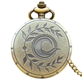 Vintage bronze quartz pocket watch with antique moon and leaf embossed pattern finish - Bronze - Crescent Moon & Leaf Relief