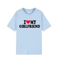 Short sleeve light blue crewneck t-shirt with I Love My Girlfriend print and red heart - Light Blue (Girlfriend)