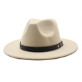 Detail view of beige wool fedora featuring a black leather band with silver metal studs - M (56-58cm) / Beige