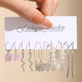 Vintage gold and silver earring set featuring butterfly, snake, and pearl hoop designs - E008/6 Pairs Set / Silver