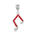 Silver musical note charm with red rhinestones for DIY bracelets and necklaces - 34-Musical Note