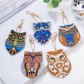 DIY diamond painting owl keychains with colorful rhinestones in a five-piece creative set - QC022 Special-shaped Owls (5pcs) Double-sided