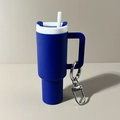 Blue silicone mini tumbler keychain with white lid and silver carabiner attachment - Royal Blue