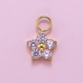 Pink plum blossom zircon pendant on golden stainless steel base for DIY earring charm - Gold Pink Zircon