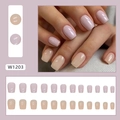 Glossy short ballet fake nails in apricot and lavender purple color block design - W1203 Summer Pink Peach