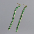 Elegant gold drop earrings featuring linear green cubic zirconia stones for women - 8*0.25cm / Gold Green Zirconia