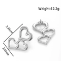 Silver triple heart stainless steel earrings, weight 12.2g, size 3.35cm x 2.47cm - Silver/Triple Heart