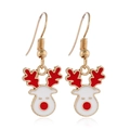 Detail of white reindeer Christmas earrings with red antlers and gold hooks - Deer #31