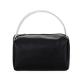 Waterproof black PU leather travel cosmetic bag with top handle and zipper closure - Black