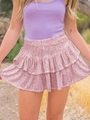 Pink sequined mini skirt with tiered ruffles and elastic waist for women's fashion - XS / Bottoms / Pink