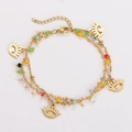 Double-layer gold stainless steel bracelet with evil eye pendants and colorful beads - Large Eyelash Eye Style