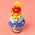 Handmade rainbow crochet Christmas tree with Santa doll on a wooden base - Snow 5 7-Layer Christmas Tree - Gradient Purple Blue (2 Bells)