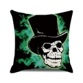 Halloween Trick or Treat skeleton cushion cover in square linen cotton fabric - Skull with Top Hat
