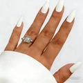 Minimalist silver ring with square-cut gemstone on model with white nail polish - Silver Minimalist Square Stone Ring (05)