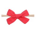 Solid red cotton bow headband with beige elastic nylon band for infant girls - Red (11)
