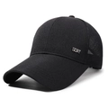 Schwarze Herren-Baseballkappe mit langem Schirm, Mesh und silbernem Metall-Logo - Schwarz