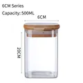 500ML tall square borosilicate glass storage jar with airtight bamboo lid, 20cm height - 6x20cm (580ml)