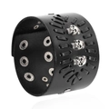 Schwarzes Punk-Lederarmband für Herren mit silbernen Totenkopf-Nieten und Flechtkordel - Schwarz