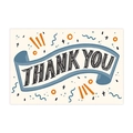 Hand-painted vintage Thank You card with blue banner and colorful ribbon accents - K-04 (9x5.4cm) 50Pcs/Pack