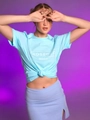 Blue cotton T-shirt set with Rosecco Mood print on purple gradient background - S / Sky Blue