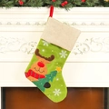 Green felt Christmas stocking with reindeer embroidery hanging on a festive fireplace - Khaki-top Reindeer Style