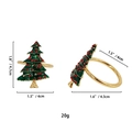 Christmas tree napkin rings in green and red enamel with golden metal rings and size info - Green Enamel Christmas Tree
