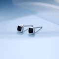 S925 sterling silver mini square stud earrings with black gemstone for women - 925 Silver / Silver Plated-Black Zirconia