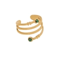 Golden multi-layer wrap ring featuring green malachite stones and open adjustable band - Three-layer Wrapped Double Round Gems (10#)