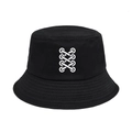 Classico cappello a secchiello nero in cotone con motivo bianco per il sole estivo - M (56-58cm) / Nero