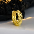 Elegantly hammered golden S925 sterling silver hoop earring with lava texture - 925 Silver / 18K Gold
