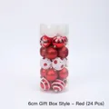 24-piece 6cm Christmas ball set in red and white with matte glitter and striped patterns - 6cm Style / Set of 24 / Red