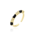 Detail of 18K gold plated bamboo open ring with black enamel and zircons - Adjustable Open / Black Style (12383)