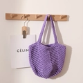 Purple handmade crochet tote bag featuring vintage cotton rope weave for beach vacation - Purple