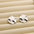 Minimalist silver wavy disc stud earring in 18K titanium steel on velvet jewelry tray - R189 Wavy Round Style 2 / Steel
