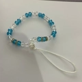 Blue and clear faceted beads phone charm with sparkling metal accents and silver details - White & Blue Faceted Beads