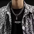 Silver layered Cuban chain necklace with rectangular portrait pendant for men and women - Square Portrait Tag Necklace