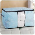 Blue leaf pattern non-woven storage bag with clear window for quilts and clothes - / / Leaf style large blue